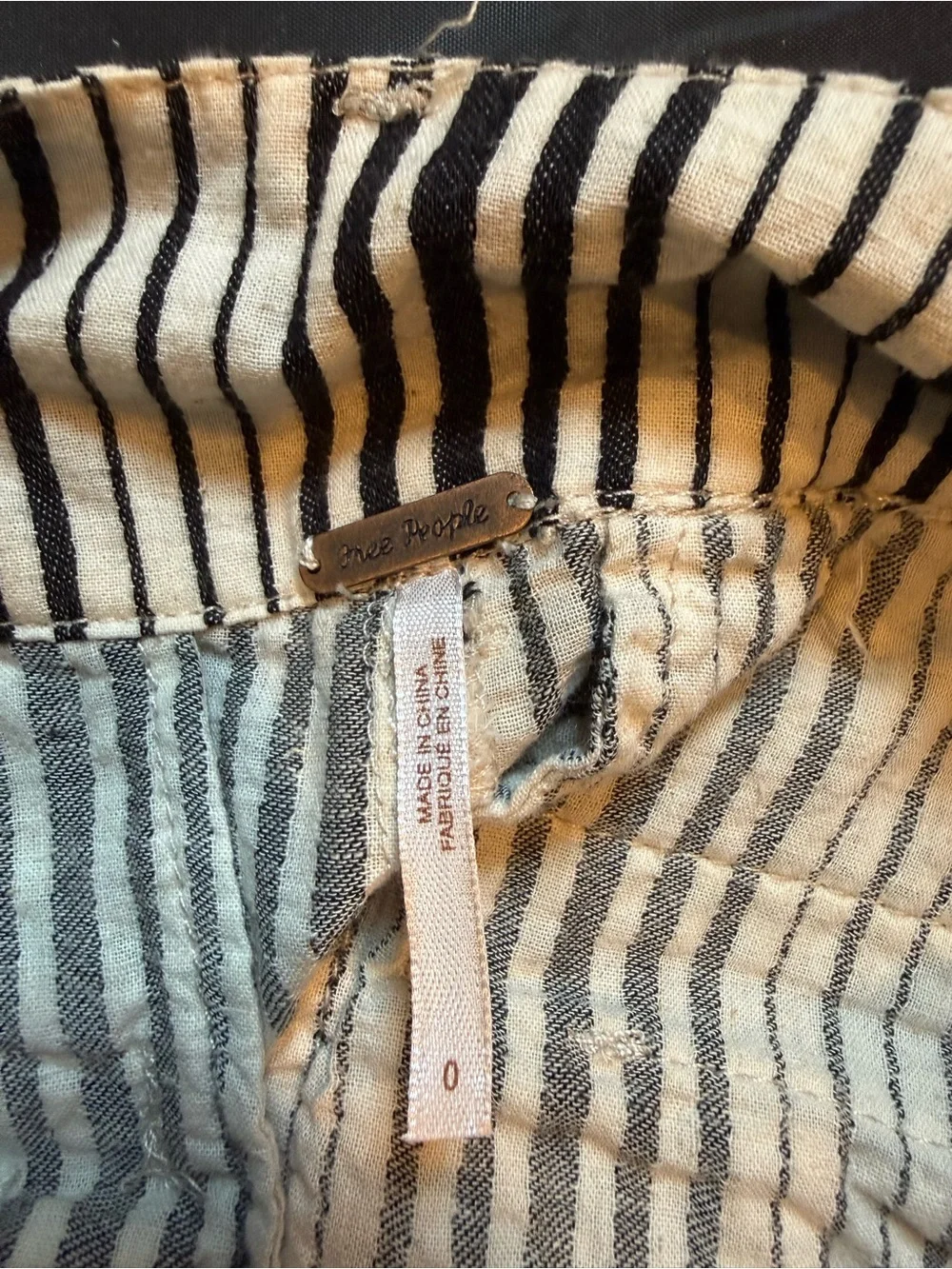 Free People Black and Ivory Striped Pants